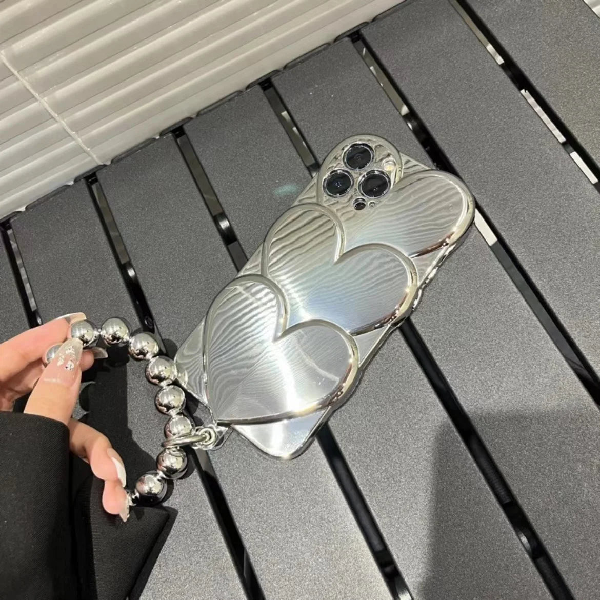 Silver Heart Case with Straps Bracelet for iPhone