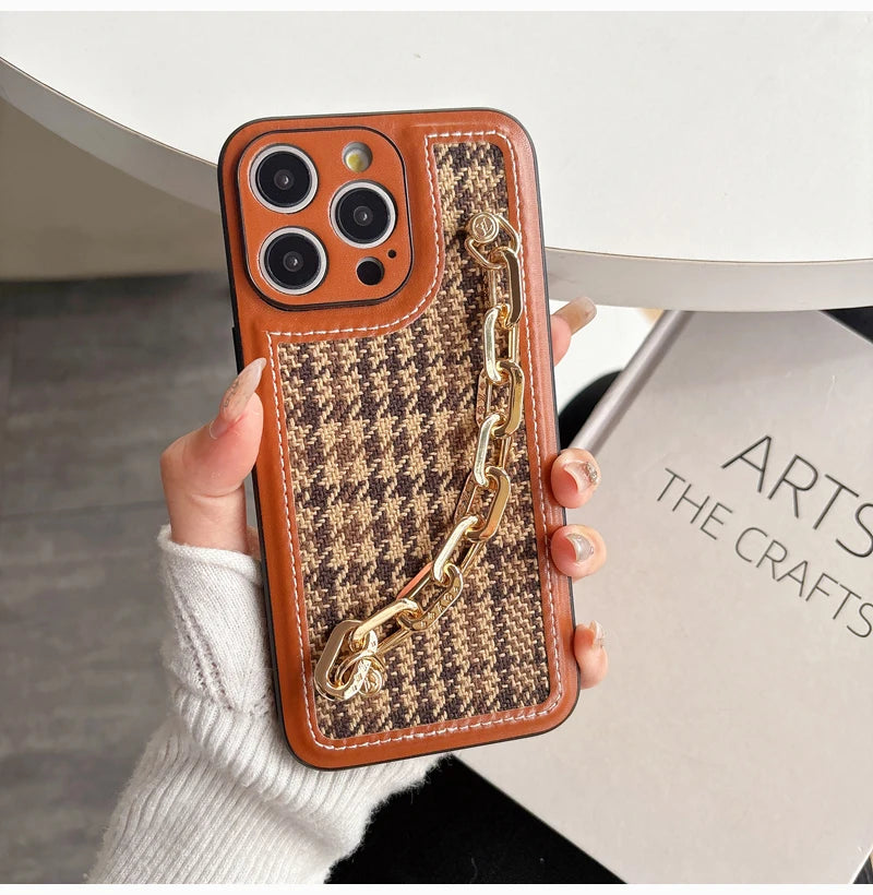 High-end Canvas Woven With Chain Phone Case For iPhone