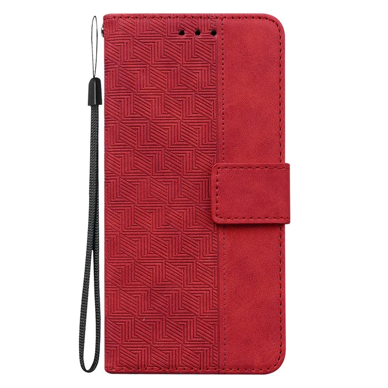 Magnetic Geometric Textile Pattern Wallet Case for Galaxy