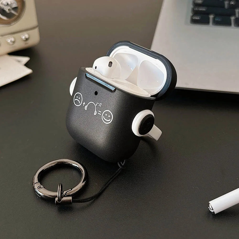 Simple Smile Expression Music Stand Black Earphone Case for AirPods