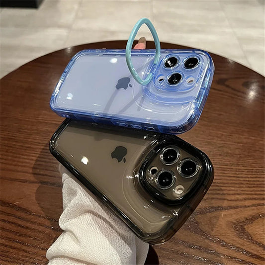 Folding Holder Camera Lens Transparent Phone Case For iPhone