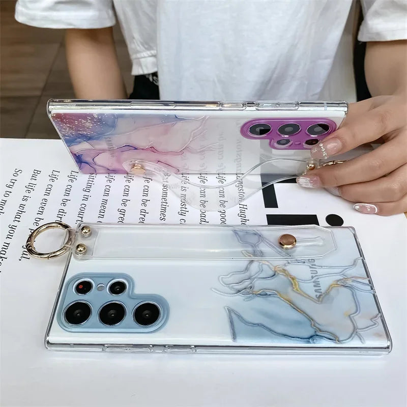 3D Marble Wrist Strap Phone Holder Case for Samsung