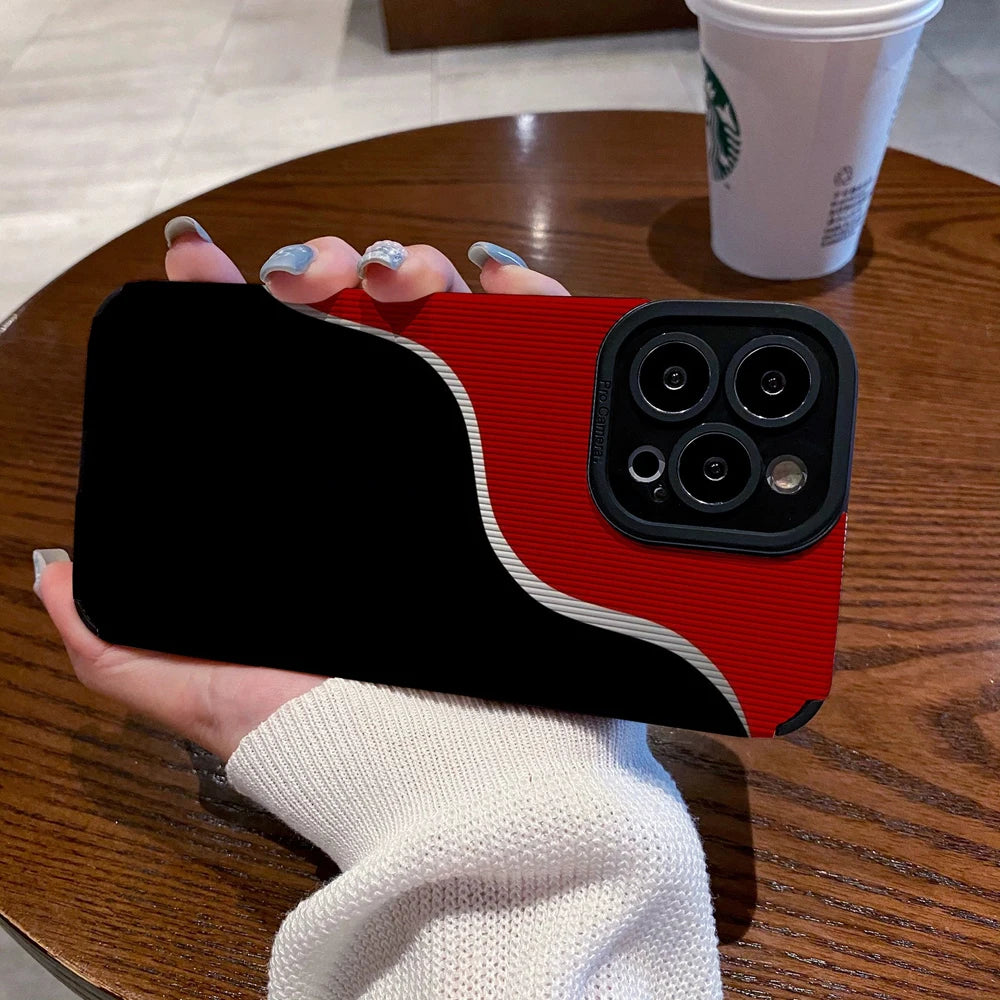 Black Red Silicone Leather Case For iPhone