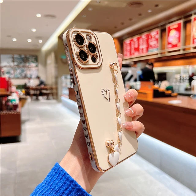 Luxury Gold Plating Love Heart Bracelet Cover For iPhone