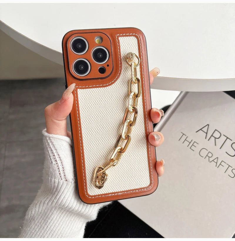 High-end Canvas Woven With Chain Phone Case For iPhone