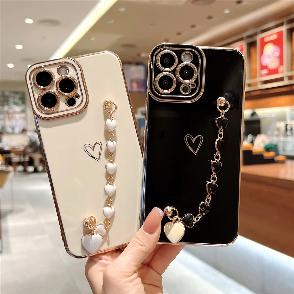 Luxury Gold Plating Love Heart Bracelet Cover For iPhone