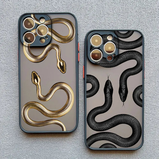 Luxurious Black Gold Snake Phone Case for iPhone