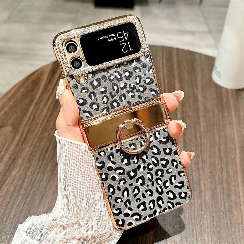 Plated Leopard Print Case For Samsung Galaxy Z Flip