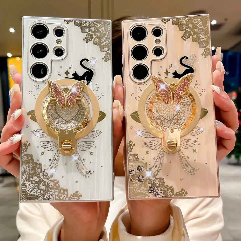 Magnetic Phone Case For Samsung with Ring Holder Cover