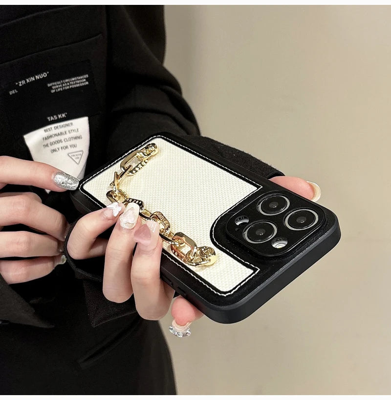 High-end Canvas Woven With Chain Phone Case For iPhone