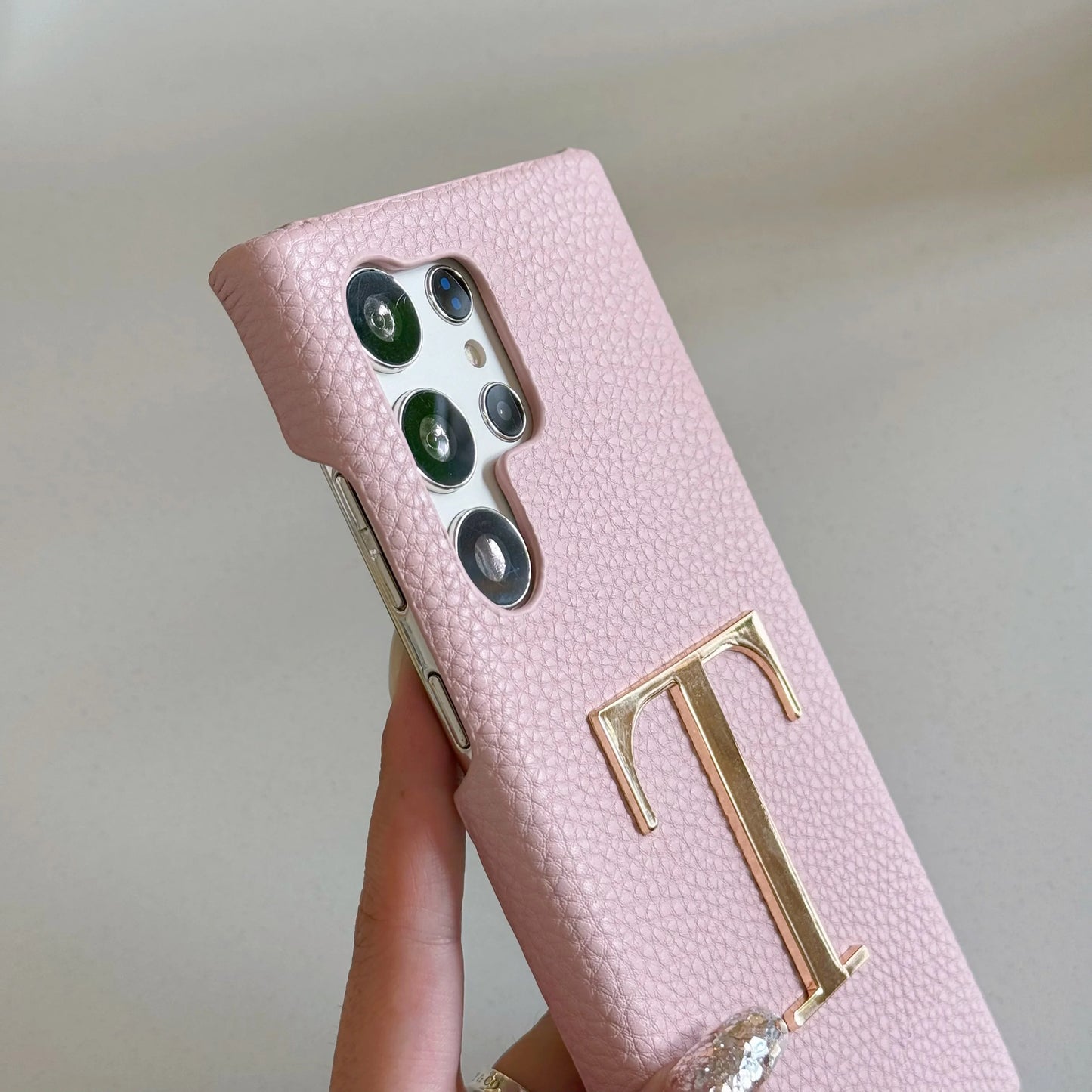 Personalized Initial Gold Letters Leather Phone Case For Samsung