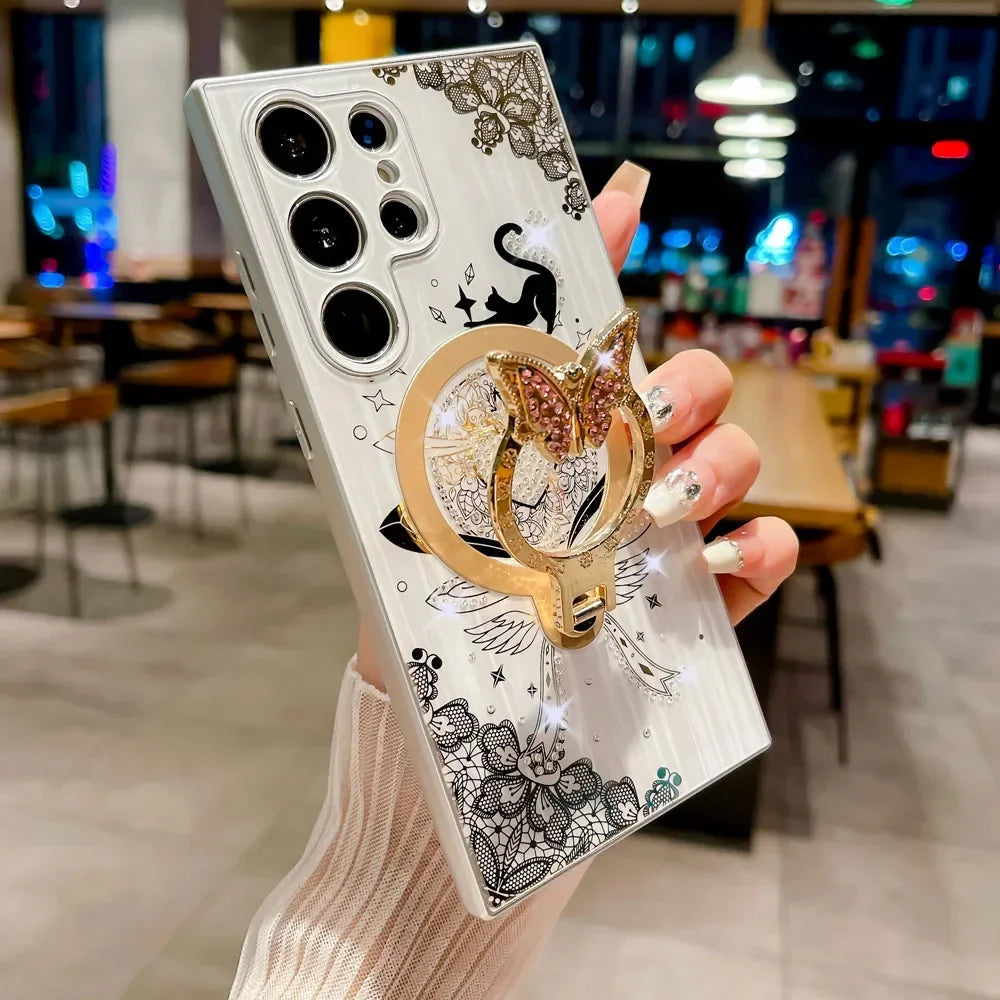Magnetic Phone Case For Samsung with Ring Holder Cover