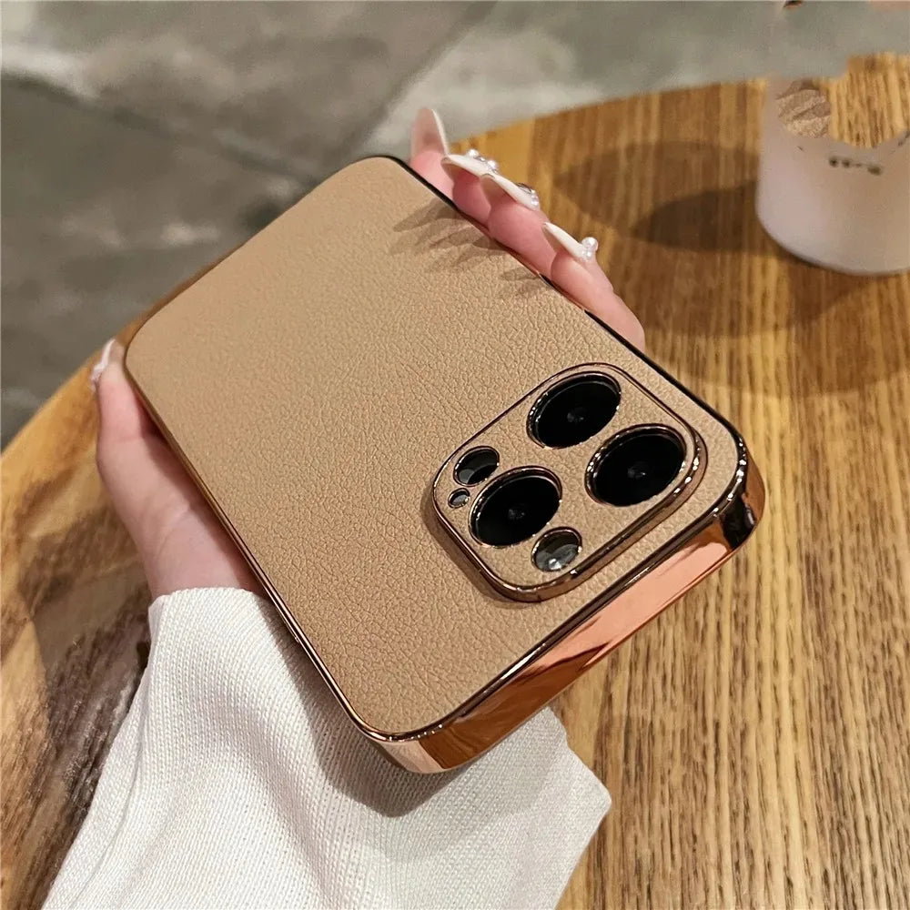 Luxury Plating Leather Shockproof Case For iPhone