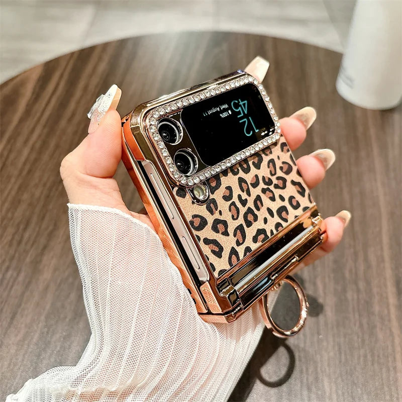 Plated Leopard Print Case For Samsung Galaxy Z Flip
