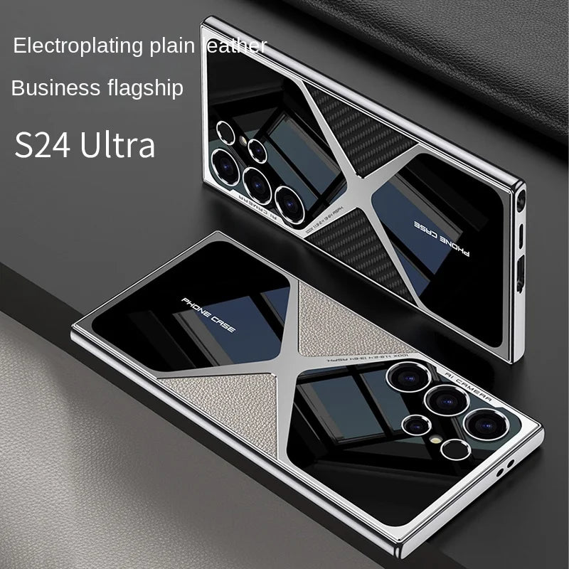 Electroplated Plain Leather Phone Case for Samsung Galaxy S24 S23 Ultra
