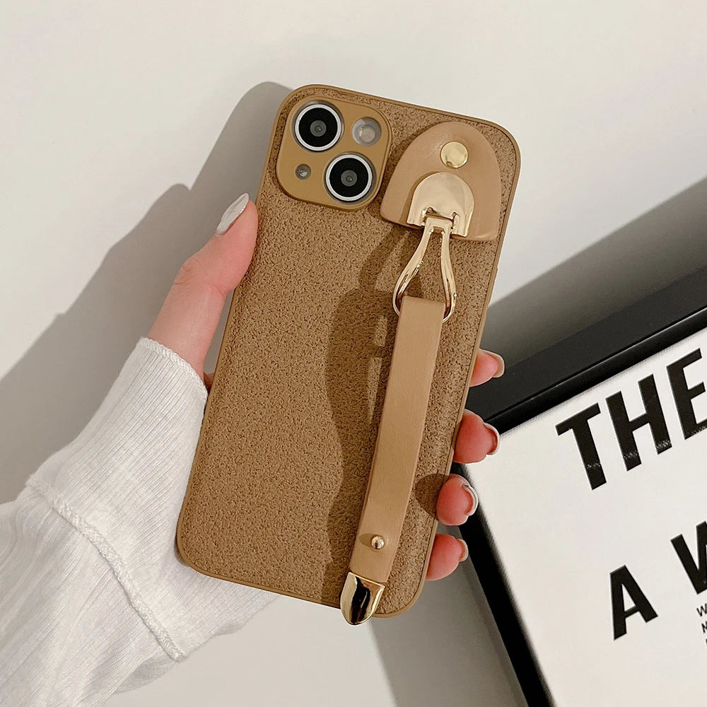 Vintage leather wrist strap phone case for iphone