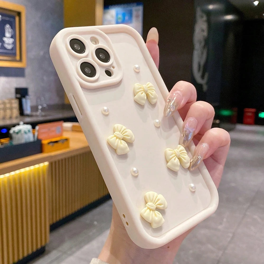 3D Bowknot Pearl Silicone Phone Case For iPhone