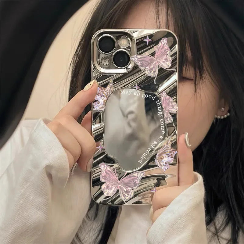 Cute Butterfly Mirror Wave Phone Case For iPhone