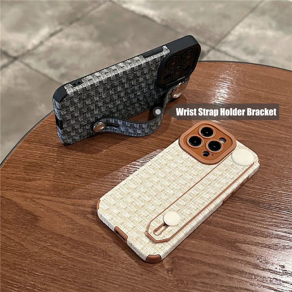 Weave Pattern Wrist Strap Holder Stand Case For iPhone