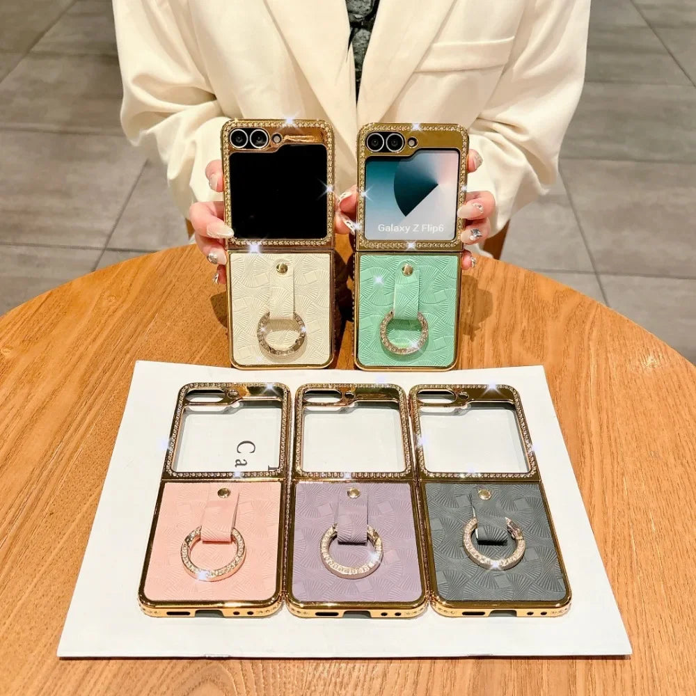 Electroplated Diamond Inlay PU Leather Phone Case for Samsung