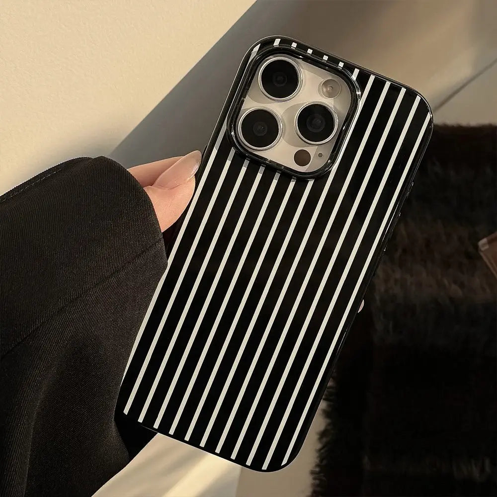 Black White Artistic Stripes Phone Case For iPhone