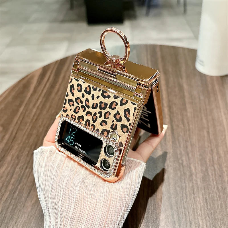 Plated Leopard Print Case For Samsung Galaxy Z Flip