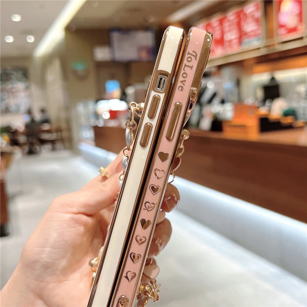 Luxury Gold Plating Love Heart Bracelet Cover For iPhone