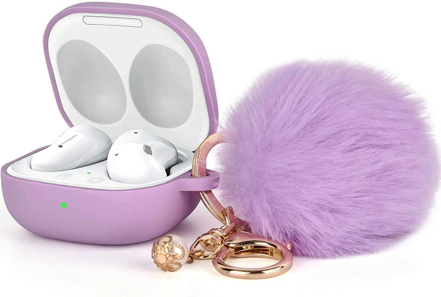 Silicone Cute Galaxy Buds Case with Pompom Keychain