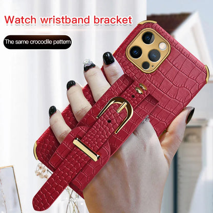 Wrist Strap Crocodile Leather Case For iPhone