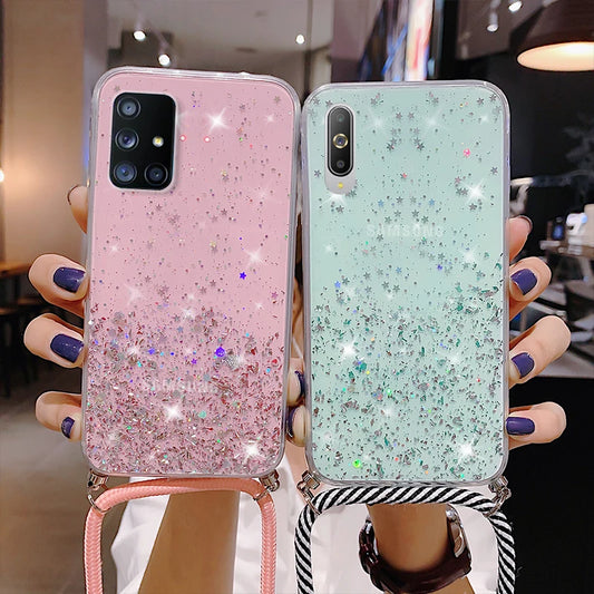 Neck Strap Rope Cord Glitter Case For Samsung