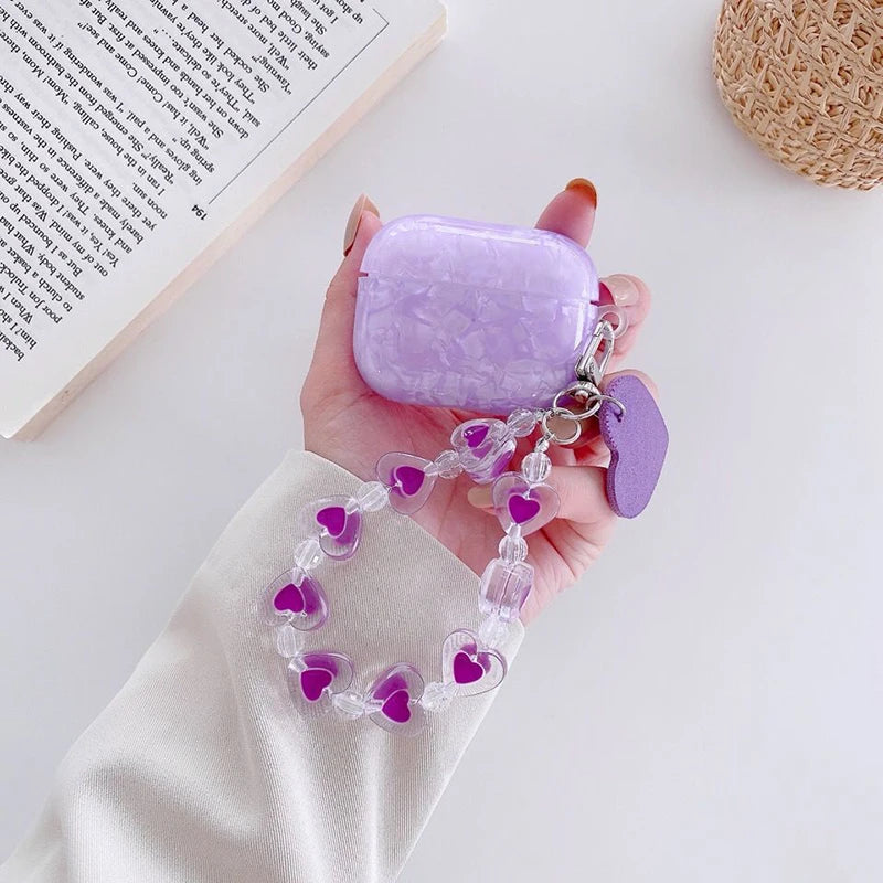 Luxury Purple Shells AirPod Cases with Crystal Love Keychain