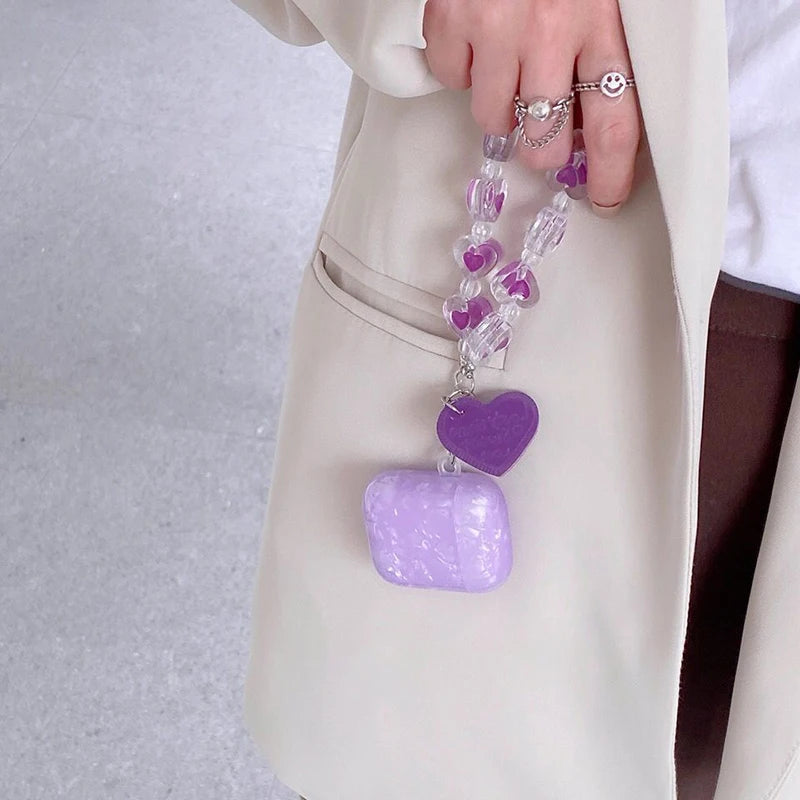 Luxury Purple Shells AirPod Cases with Crystal Love Keychain