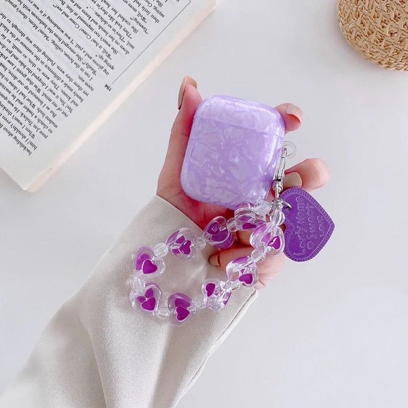 Luxury Purple Shells AirPod Cases with Crystal Love Keychain