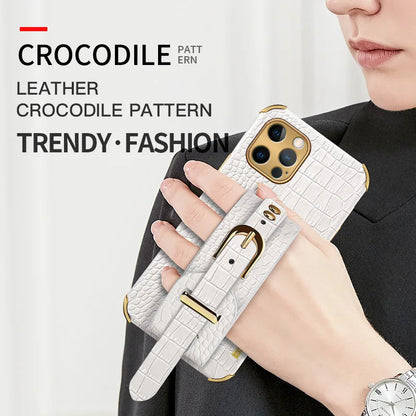 Wrist Strap Crocodile Leather Case For iPhone