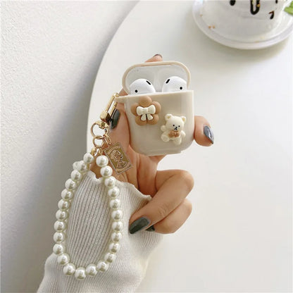 Retro Beige Luxury AirPods Case with Keychain Lanyard