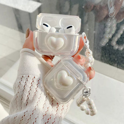 Simple Laser Pearl Heart Case for AirPods