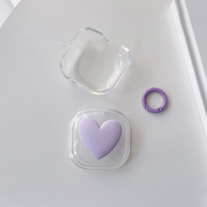 Candy Color Heart Clear Galaxy Buds Case With Keychain