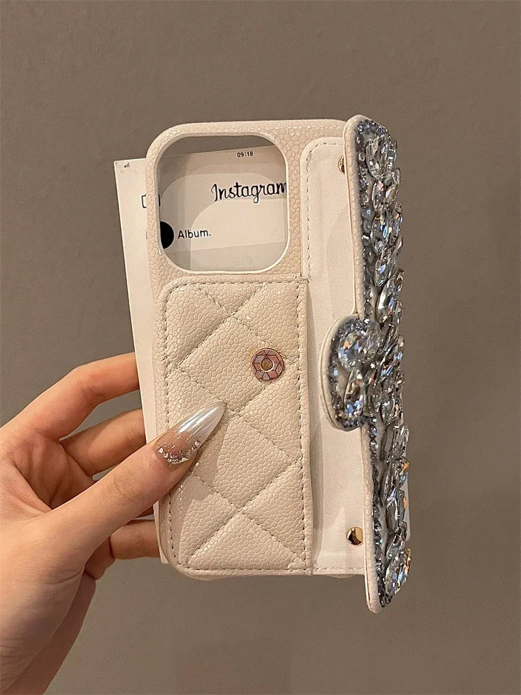 Leather Glitter Diamond Wallet Case for iPhone