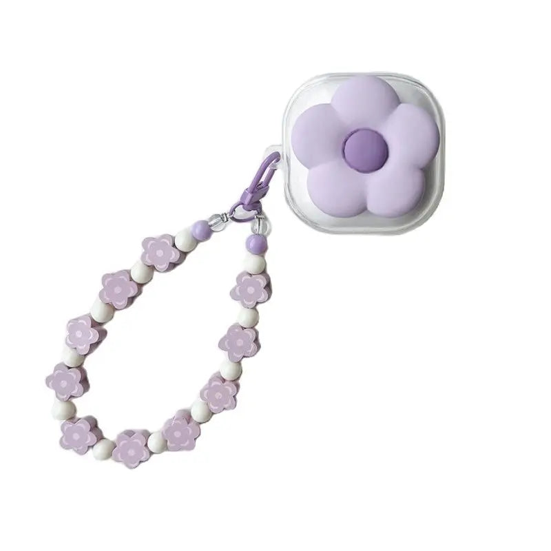 Cute Purple Flower Clear Earbuds Cover with Bracelet