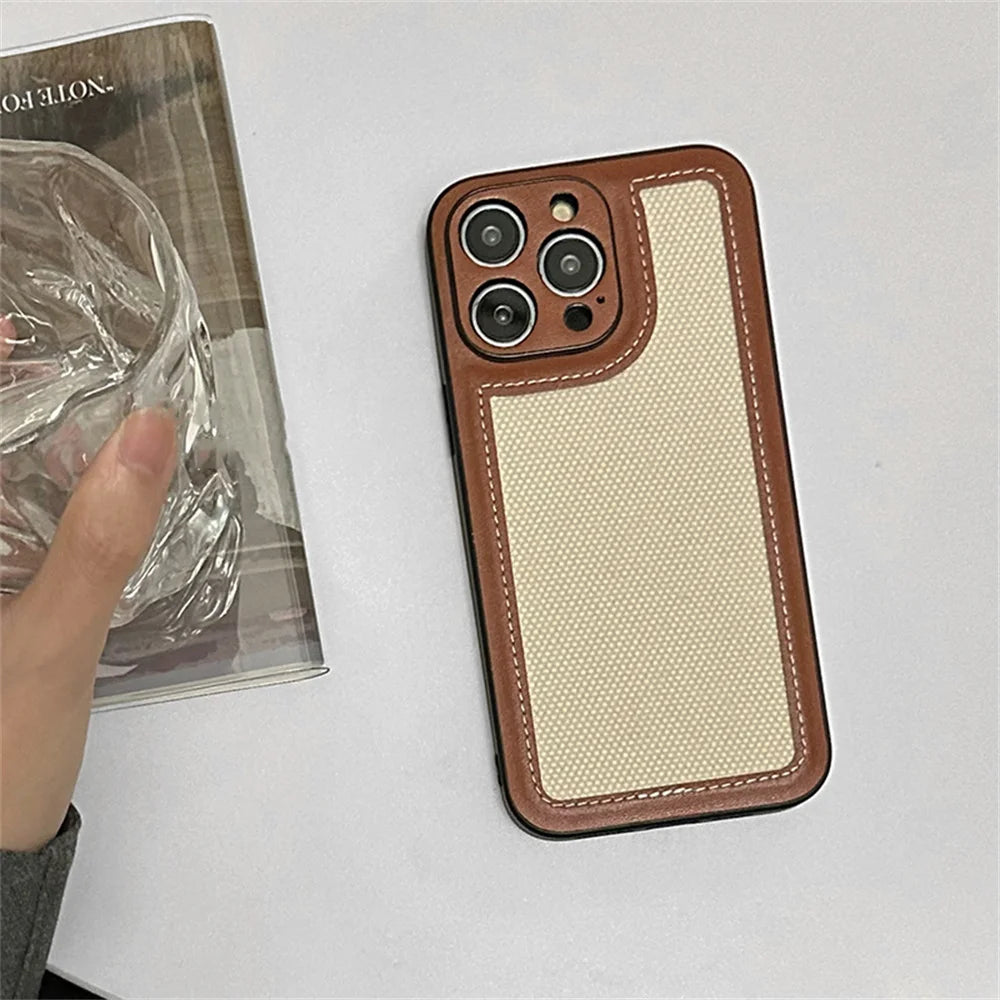 Stylish Retro Fabric Leather Soft Phone Case For iPhone