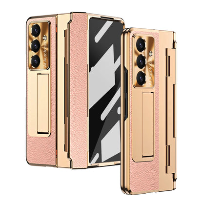 Luxury Leather One-Piece Plating Stand Hinge Shockproof Case For Samsung Z Fold