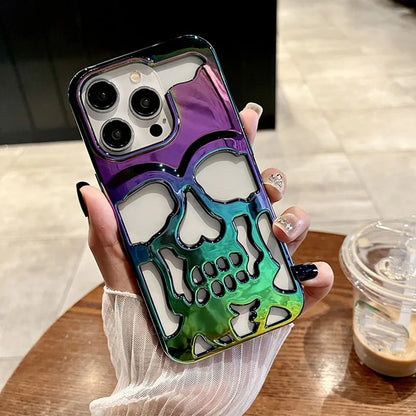 Luxury Matte Plating Metallic Color Hollow Out Skull Hard Case For iPhone