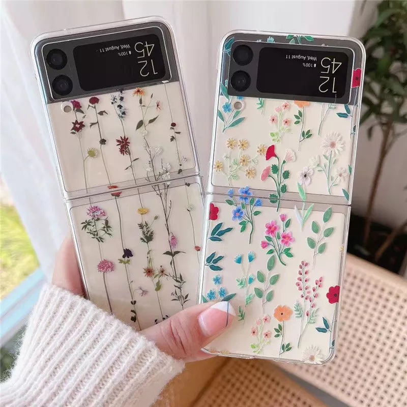 Fresh Flowers Painted Clear Hard Case For Galaxy Z Flip