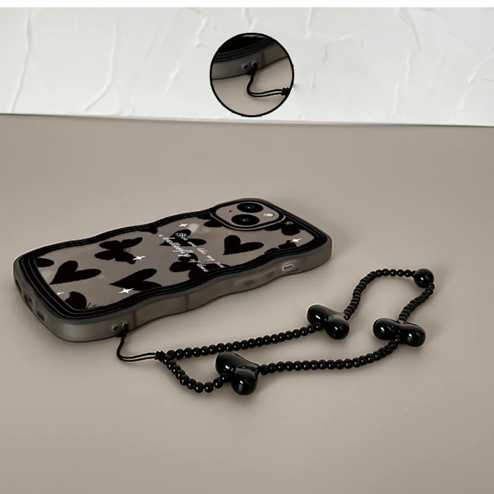 Black Butterfly Love Soft Case with Heart Hang Chain