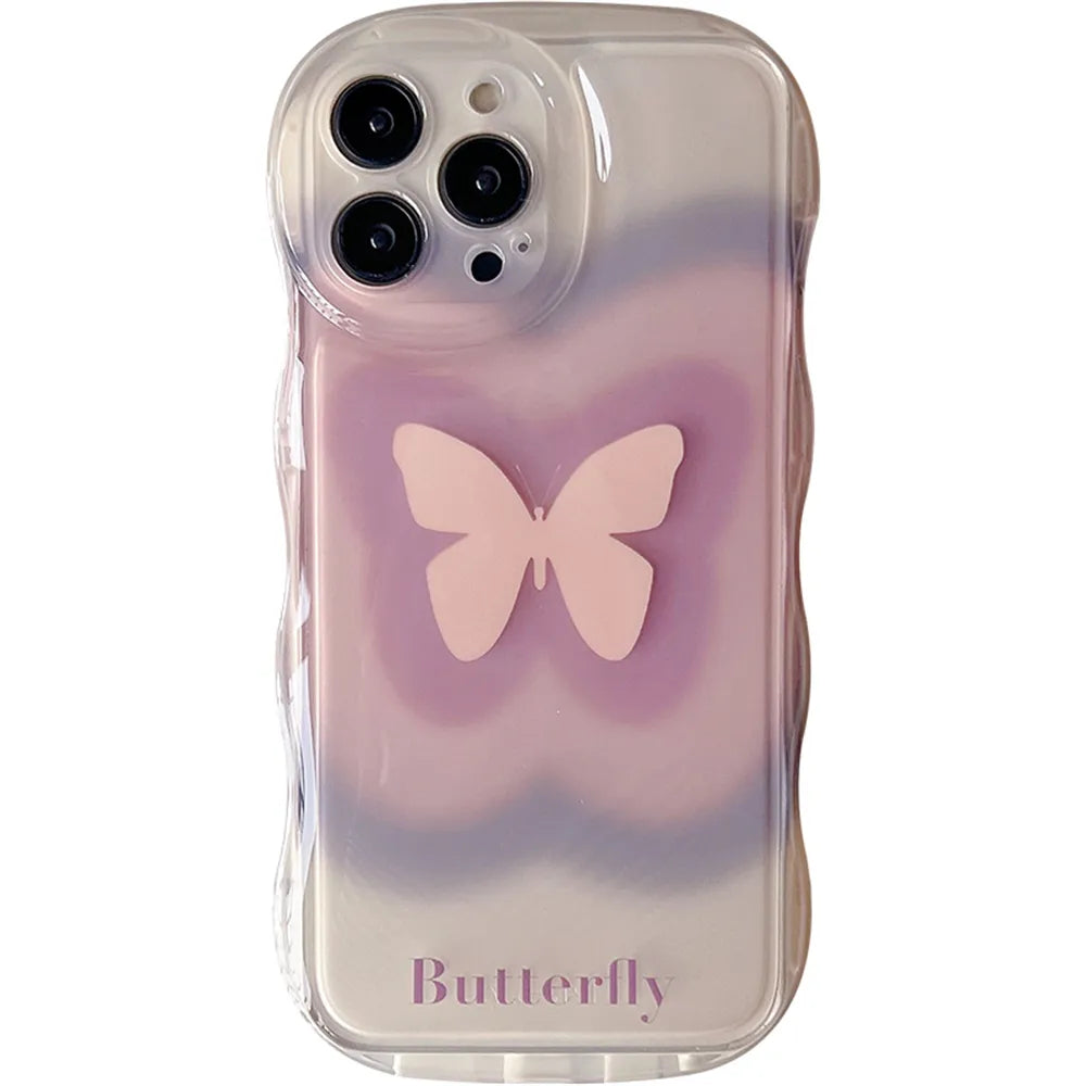 Cute Gradient Butterfly Wavy Clear Soft Cover Case