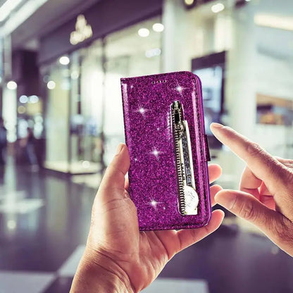 Wallet Bling Glitter Flip Zipper Leather Case