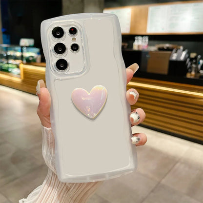 Love Heart Wavy Transparent Silicone Case For Samsung
