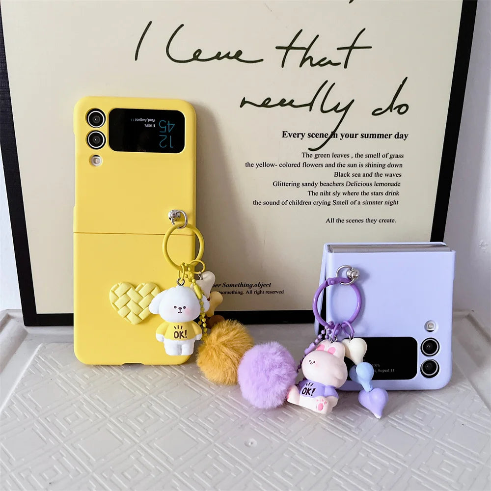 3D Cartoon Pendant Bear Heart Case For Samsung Z Flip