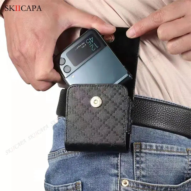 Leather Phone Case Waist Bag For Samsung Z Flip