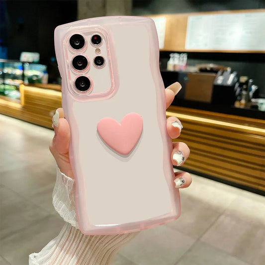 Love Heart Wavy Transparent Silicone Case For Samsung